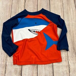 Baby Gap Toddler Boys Shark Rash Guard Swim Shirt Orange Navy Blue 18-24 Months